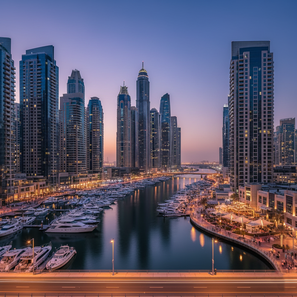 Dubai Marina waterfront apartments and yachts